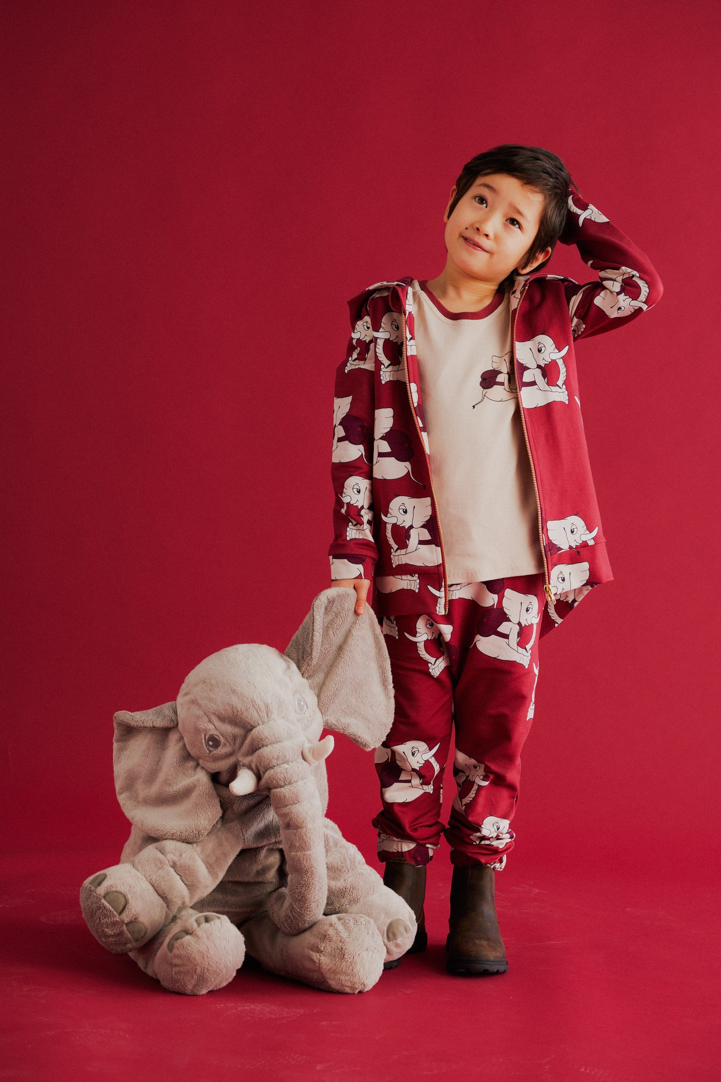 Children's Dark Red Ellie Elephant HOODIE