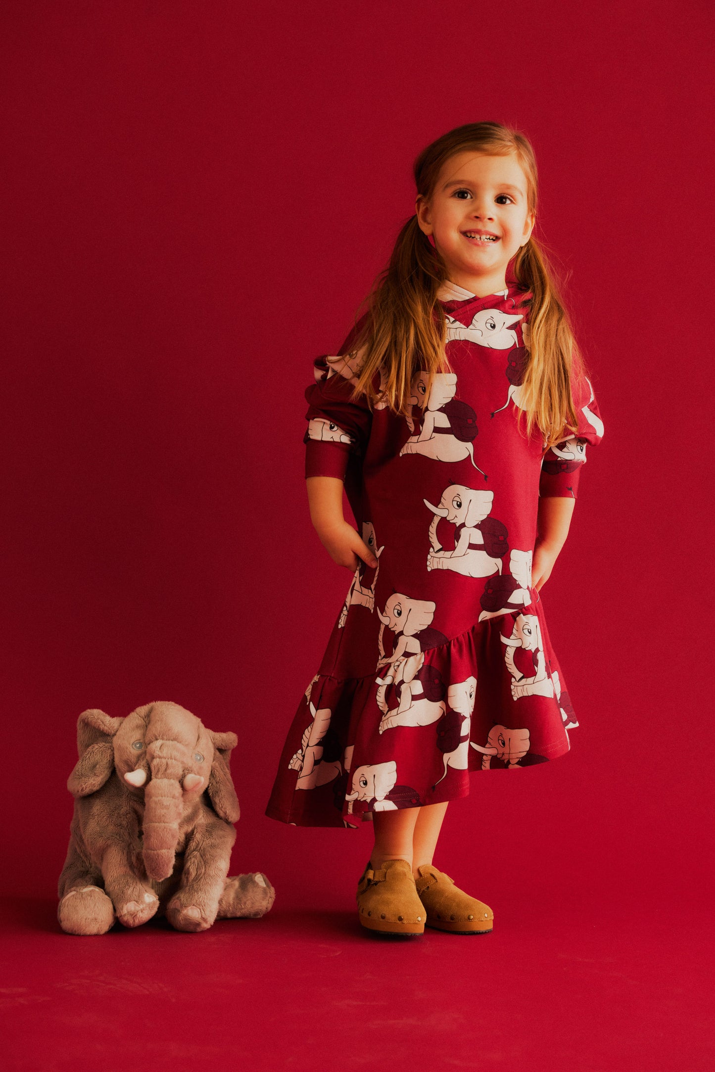 Children's ELLIE DARK RED HOODED DRESS