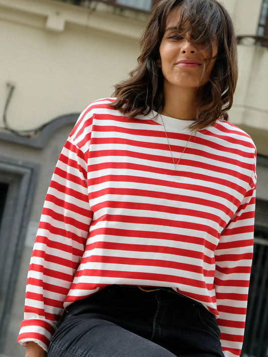 Organic Red Adult Striped Long Sleeve