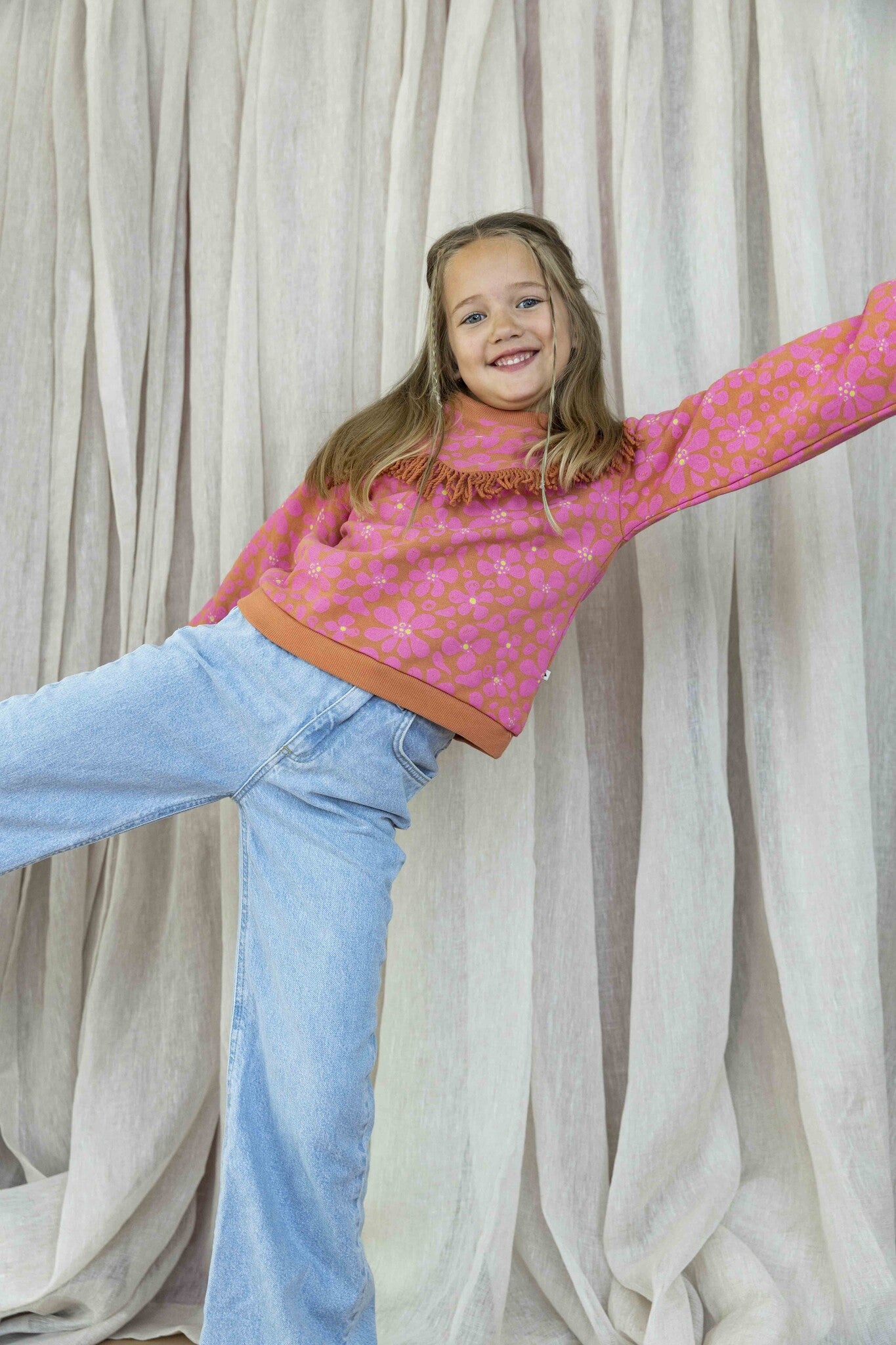 Children's Pink Floral Fringed Sweatshirt