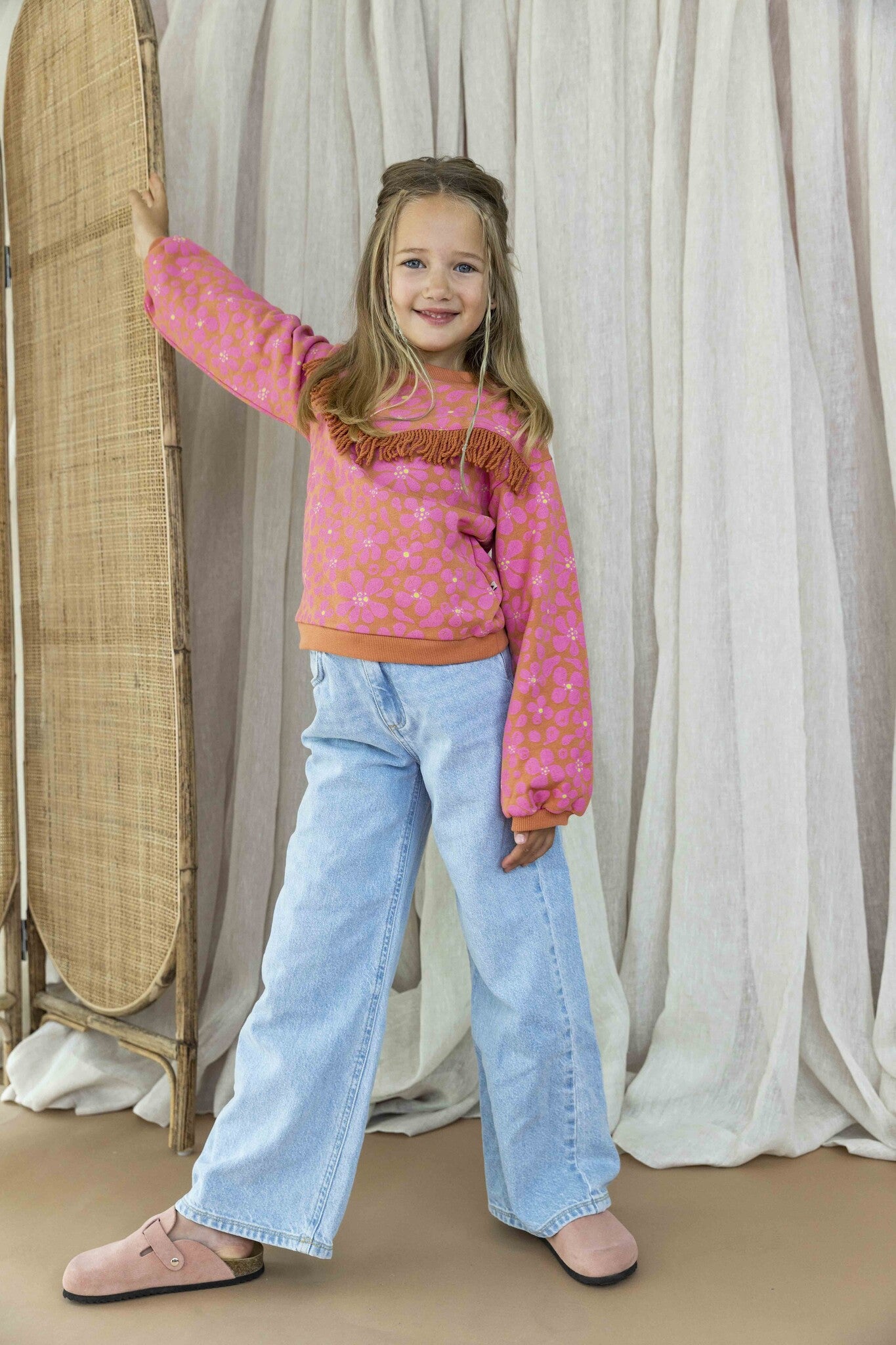 Children's Pink Floral Fringed Sweatshirt