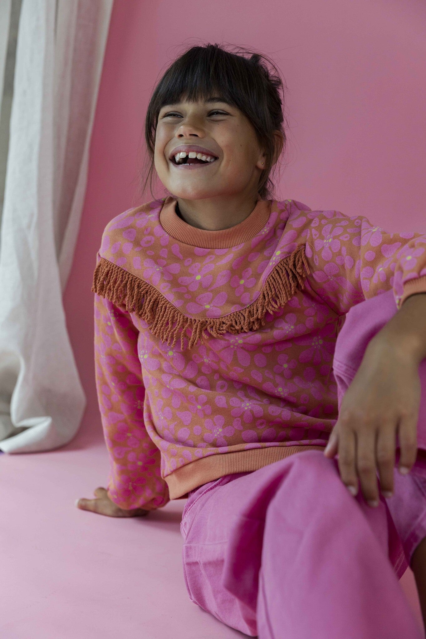 Children's Pink Floral Fringed Sweatshirt