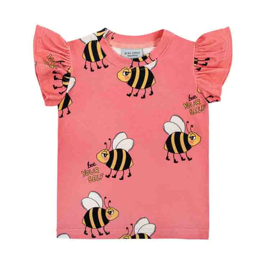 Children's Pink Bee Frilled Tank Top