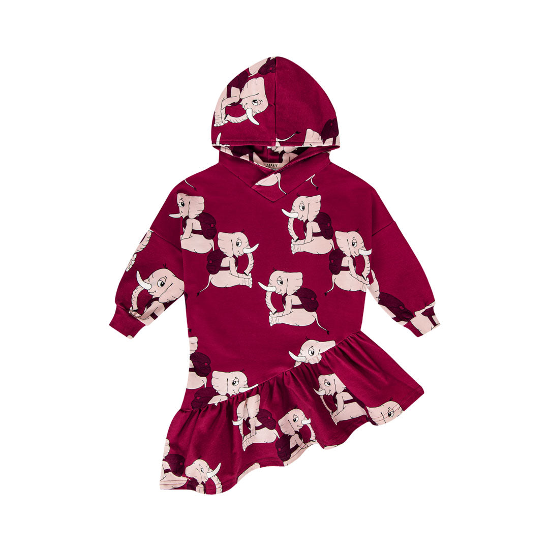 Children's ELLIE DARK RED HOODED DRESS