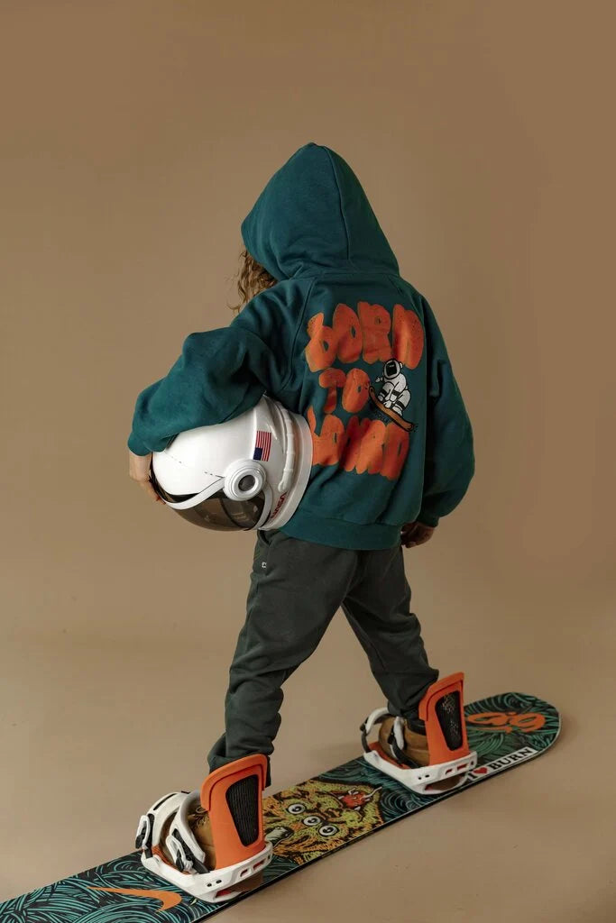 Petrol Blue Born to Board Hoodie LAST ONE 3-4Y