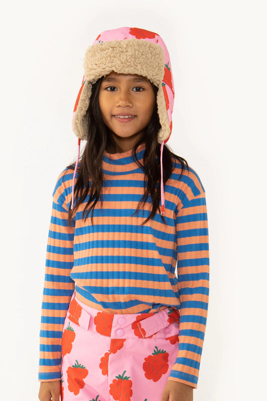 Kid's STRIPES MOCKNECK TEE in Rust and Blue