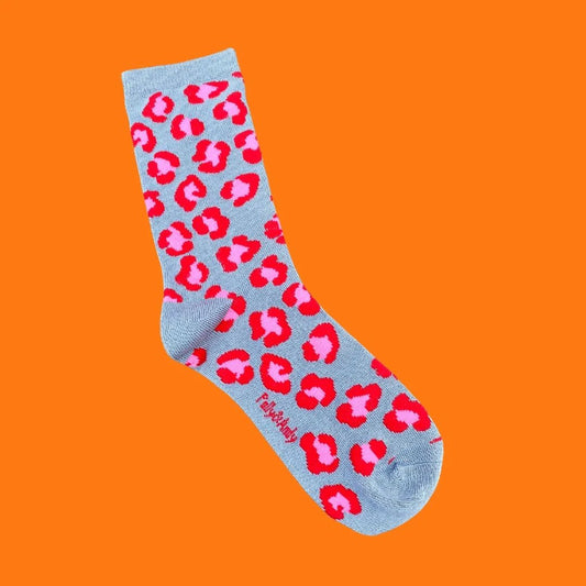 Pink & Red Leopard Bamboo Sock (seamless toe)
