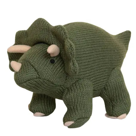 Knitted Triceratops Dinosaur Plush Toy - Moss Green