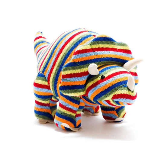 Knitted Triceratops Dinosaur Plush Toy - Stripe